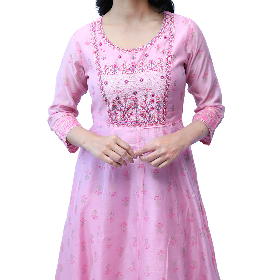 Palpable Pink Chanderi Long Flared Gown